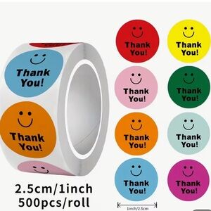 500 pieces/roll of thank you stickers with happy face